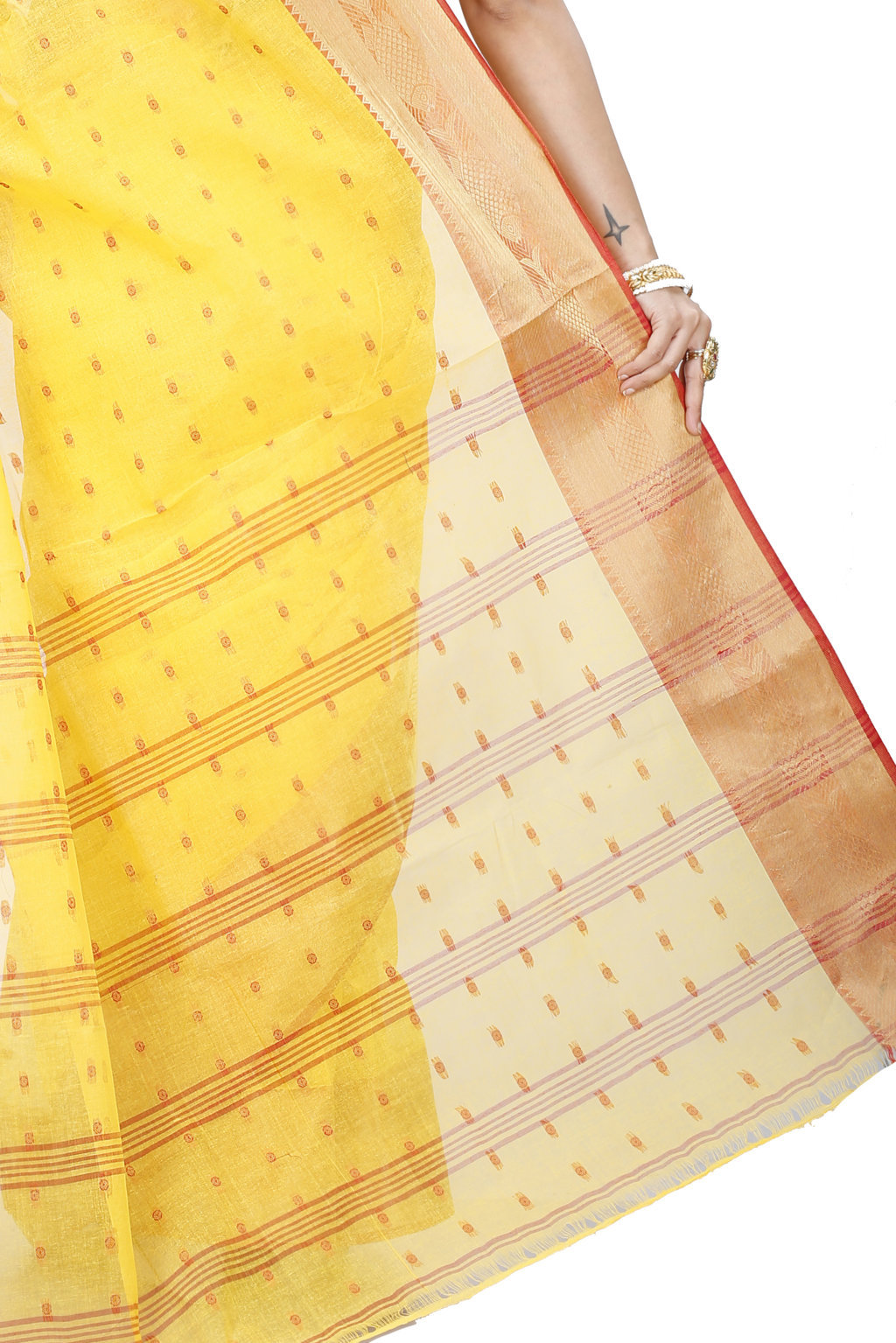 Yellow Pure Cotton Griva Tant Saree (916)